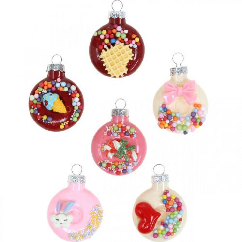 Floristik24 Ciambelle con ciondolo albero, decorazione in vetro, mix di decorazioni per albero di Natale H4.5cm vero vetro 6 pezzi