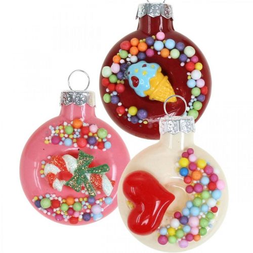 Floristik24 Ciambelle con ciondolo albero, decorazione in vetro, mix di decorazioni per albero di Natale H4.5cm vero vetro 6 pezzi