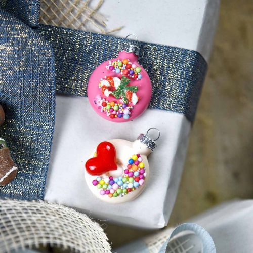 Floristik24 Ciambelle con ciondolo albero, decorazione in vetro, mix di decorazioni per albero di Natale H4.5cm vero vetro 6 pezzi