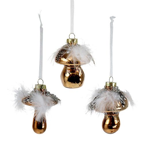 Floristik24 Decorazione per albero in vetro fungo marrone 8 cm 3 pezzi