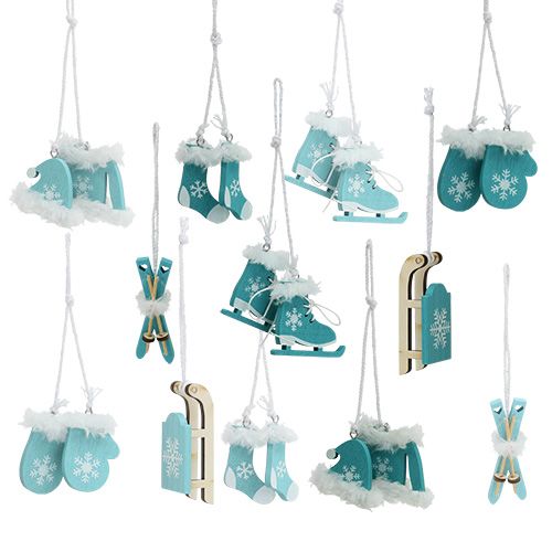 Floristik24 Le decorazioni per l'albero mescolano 3,5 cm - 7,5 cm blu, bianco 12 pezzi