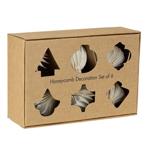 Prodotto Decorazioni natalizie in carta, a nido d&#39;ape, bianche e dorate, 4 cm, 6 pezzi
