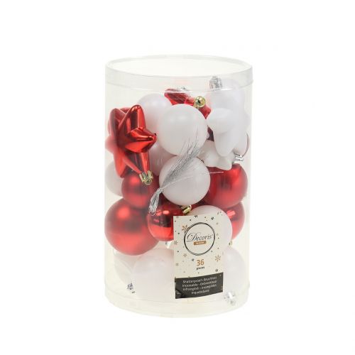 Floristik24 Mix di decorazioni per albero rosso, bianco 36 pezzi