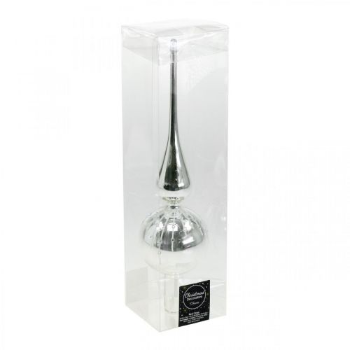 Floristik24 Cima dell'albero di Natale con decorazione glitterata, decorazione dell'albero, cima dell'albero di Natale ghiacciolo argento / bianco H31cm