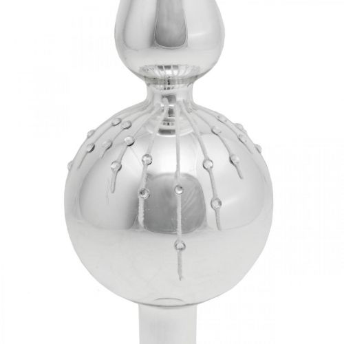 Floristik24 Cima dell'albero di Natale con decorazione glitterata, decorazione dell'albero, cima dell'albero di Natale ghiacciolo argento / bianco H31cm
