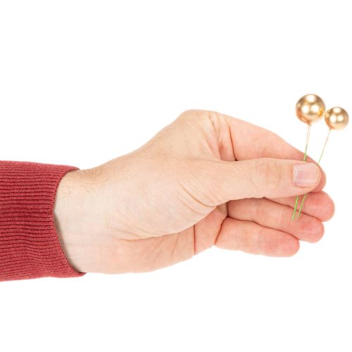Palline artificiali di bacche dorate su filo per composizioni festive, 2 cm, 48 pezzi | Floristik24.it