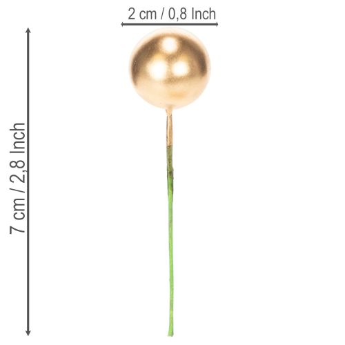 Palline artificiali di bacche dorate su filo per composizioni festive, 2 cm, 48 pezzi | Floristik24.it