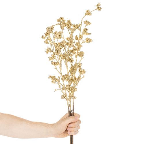 Decorazione artificiale a forma di ramo con bacche, color oro, 70 cm, 3 pezzi | Floristik24.it
