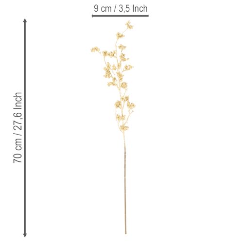 Decorazione artificiale a forma di ramo con bacche, color oro, 70 cm, 3 pezzi | Floristik24.it