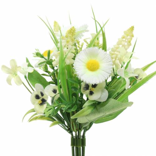 Floristik24 Bouquet primaverile con bellis e giacinto artificiale bianco, giallo 25cm