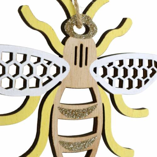 Floristik24 Decorazione per api appese decorazione estiva in legno giallo, bianco, dorato 6 pezzi
