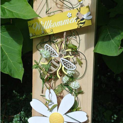 Floristik24 Decorazione per api appese decorazione estiva in legno giallo, bianco, dorato 6 pezzi