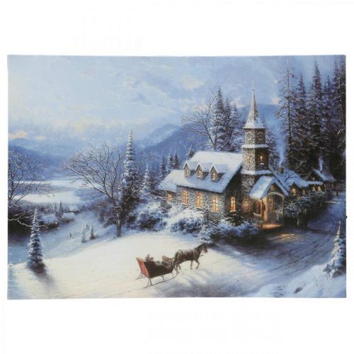 Floristik24 LED murale paesaggio invernale con chiesa 38×28cm Per batteria