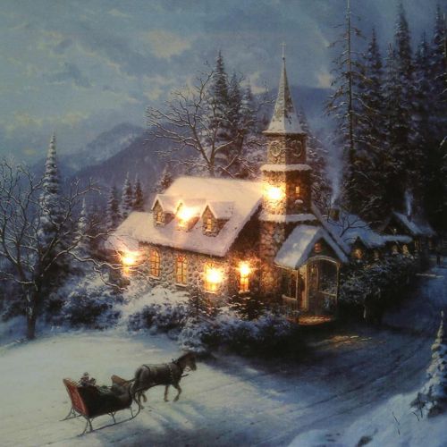 Floristik24 LED murale paesaggio invernale con chiesa 38×28cm Per batteria