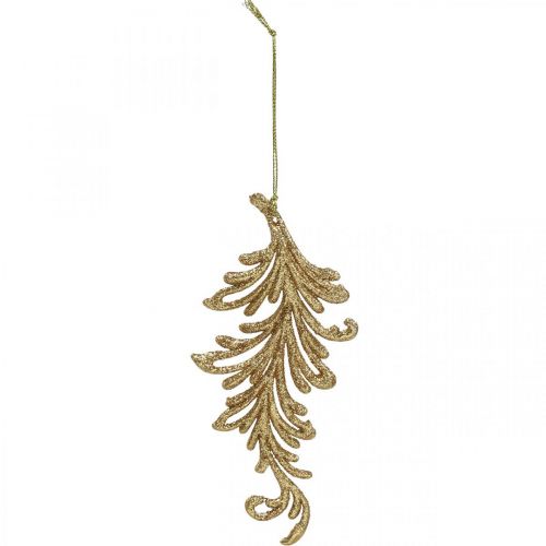 Prodotto Ciondoli albero con glitter, piume decorative da appendere, addobbi natalizi dorati L16cm 6 pz