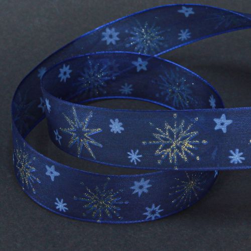 Prodotto Nastro natalizio blu con stelle dorate 25mm 20m