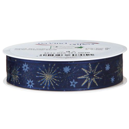 Prodotto Nastro natalizio blu con stelle dorate 25mm 20m