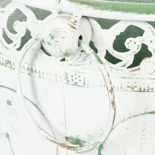 Prodotto Fioriera in metallo sbalzato con manici, bianca e verde, stile shabby chic, H22/19.5/17.5cm, Ø25.5/20.5/15.5cm, set da 3