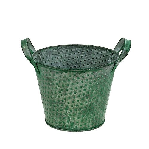 Floristik24 Secchio di latta verde con pois Ø15cm H12cm