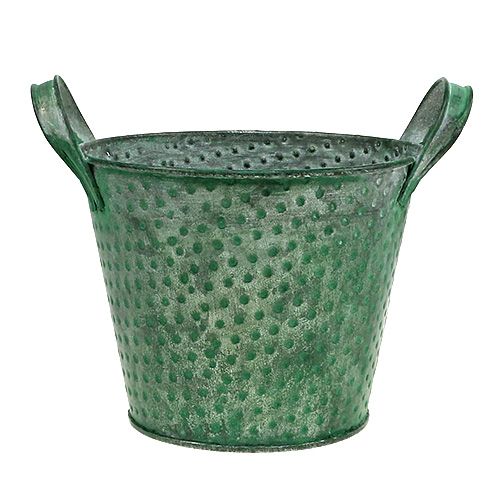 Floristik24 Secchio di latta verde con pois Ø15cm H12cm