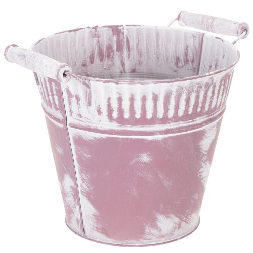 Secchiello in latta, lavato di viola e bianco, Ø19cm H17cm, 1 pz. | Floristik24.it