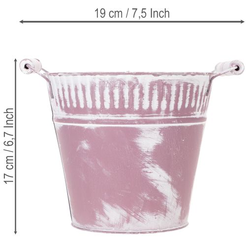 Secchiello in latta, lavato di viola e bianco, Ø19cm H17cm, 1 pz. | Floristik24.it