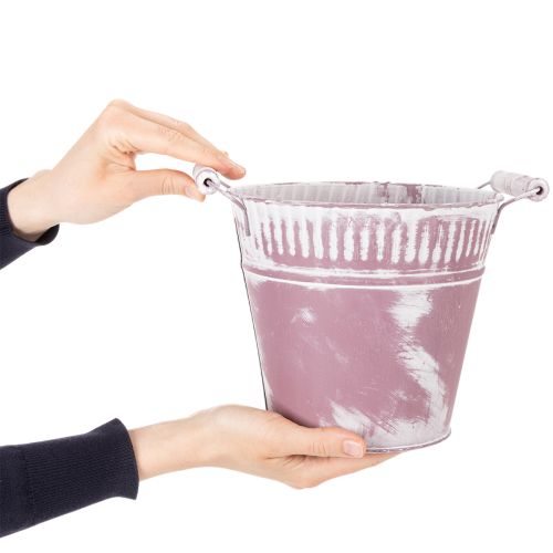 Secchiello in latta, lavato di viola e bianco, Ø19cm H17cm, 1 pz. | Floristik24.it