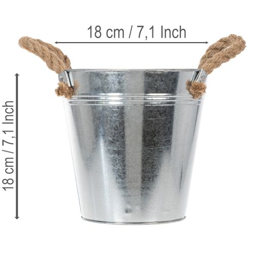 Secchio in metallo lucido con manici in corda, Ø18 cm | Floristik24.it