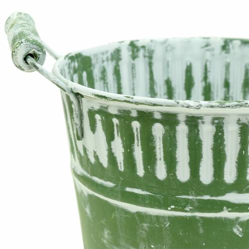 Floristik24 Secchio di latta verde imbiancato Ø19cm H17cm 1 pezzo