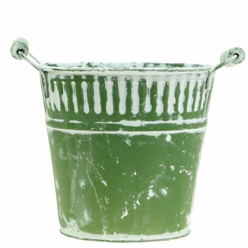 Floristik24 Secchio di latta verde imbiancato Ø19cm H17cm 1 pezzo