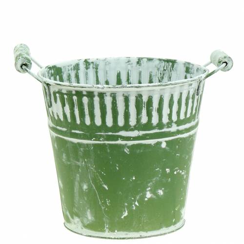 Floristik24 Secchio di latta verde imbiancato Ø19cm H17cm 1 pezzo