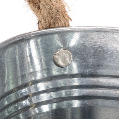 Ciotola in metallo con manici in corda, argento, alta 22 cm, alta 10 cm | Floristik24.it