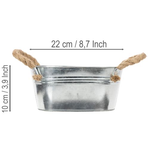 Ciotola in metallo con manici in corda, argento, alta 22 cm, alta 10 cm | Floristik24.it