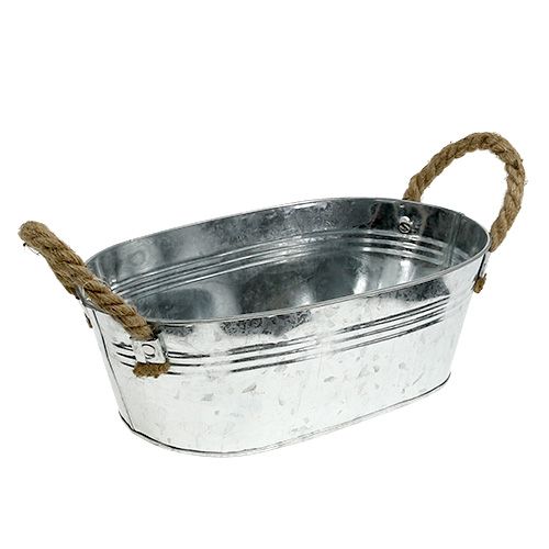 Floristik24 Ciotola ovale in latta argento 30 cm x 17 cm x 10 cm
