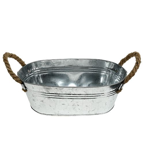 Floristik24 Ciotola ovale in latta argento 30 cm x 17 cm x 10 cm