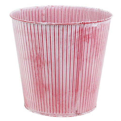 Floristik24 Vaso in latta rigato rosso Ø22cm H21cm