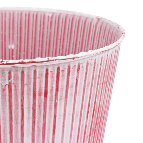 Floristik24 Vaso in latta rigato rosso Ø22cm H21cm