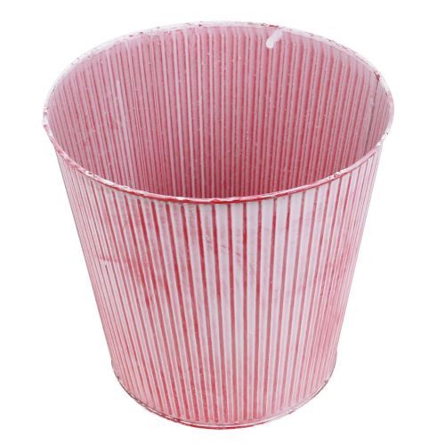 Floristik24 Vaso in latta rigato rosso Ø22cm H21cm