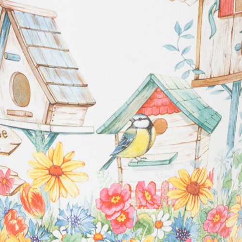 Prodotto Vaso in latta con casette per uccelli, decorazione estiva, fioriera H14,5cm Ø13,5cm