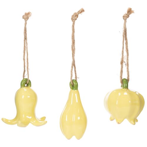 Prodotto Ciondoli a forma di fiore in ceramica, design allegro, motivo floreale, decorazione primaverile, 9 cm, 6 pezzi