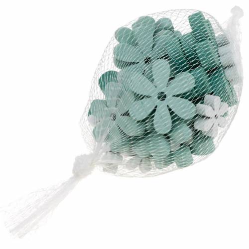 Floristik24 Fiori decorativi sparsi verde, menta, fiori di legno bianchi da spargere 29 pz