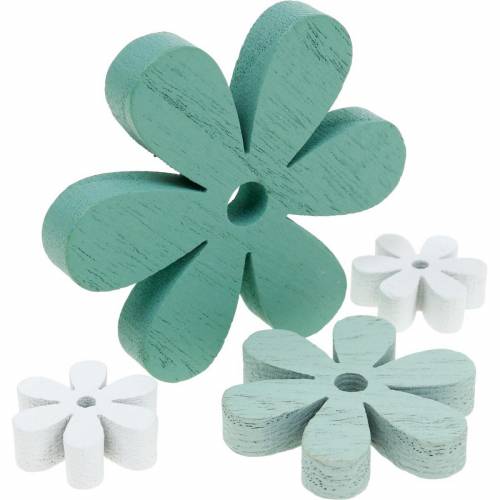 Floristik24 Fiori decorativi sparsi verde, menta, fiori di legno bianchi da spargere 29 pz