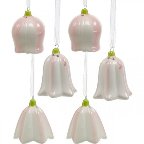Floristik24 Campanella da appendere rosa, panna decorazione primaverile ceramica H6cm 6pz