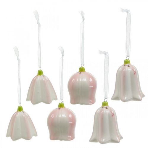 Floristik24 Campanella da appendere rosa, panna decorazione primaverile ceramica H6cm 6pz