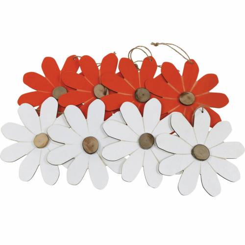 Floristik24 Ciondoli di fiori, fiori decorativi arancione e bianco, decorazione in legno, estate, fiori decorativi 8 pz