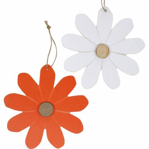 Floristik24 Ciondolo fiore, fiori decorativi arancio e bianco, decorazione in legno, estate, fiori decorativi 8 pezzi