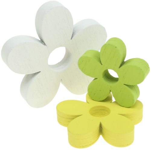 Floristik24 Fiore in legno bianco/giallo/verde 3cm - 5cm 48 pz