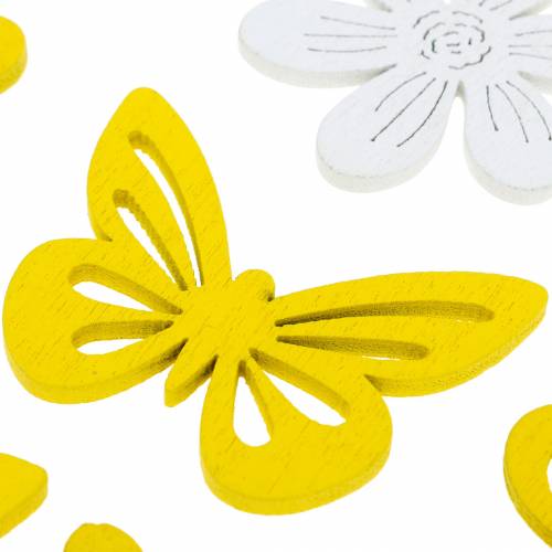 Prodotto Fiori e farfalle da spargere decorazioni gialle e bianche in legno decorazione primaverile 72 pz