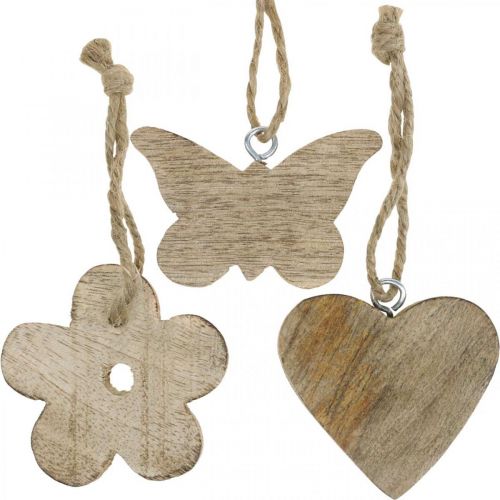 Floristik24 Ciondolo in legno, cuore farfalla fiore, decoro primaverile naturale H5.5/4cm 12 pezzi