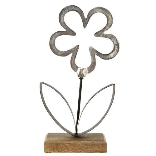 Floristik24 Fiore Decorazione in Metallo Argento Nero Base in Legno 15×30cm